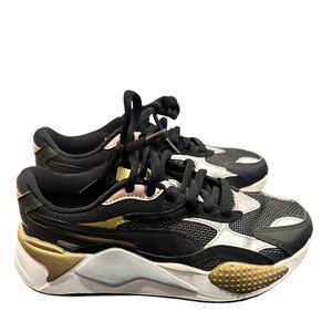 Puma Women's Black, White, and Gold Sneakers
